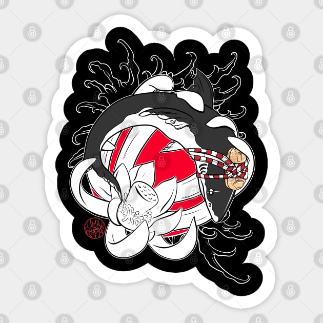 Japanese Shark and lotus Sticker by Ukiyograph